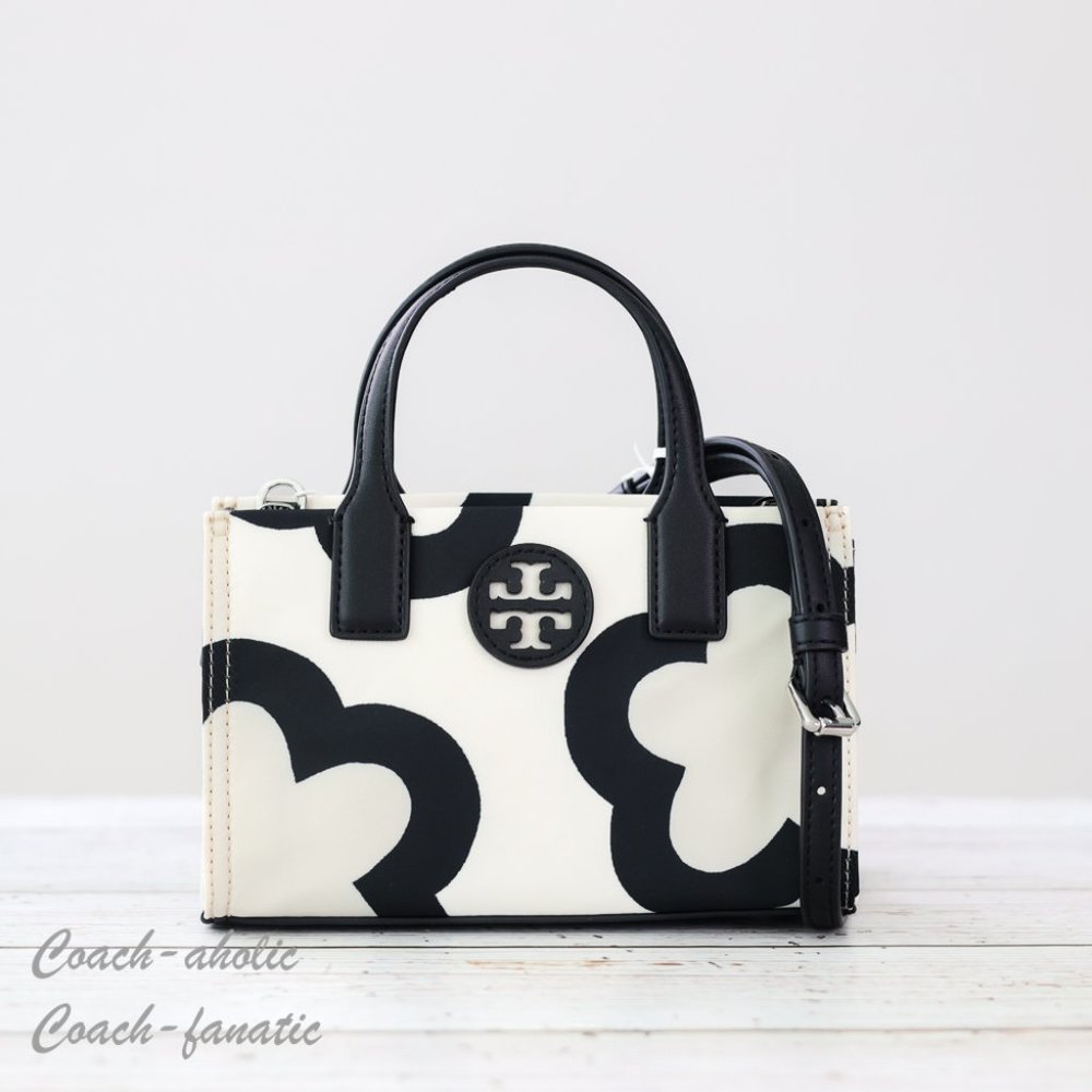 Tory Burch Ella Flower Printed Nylon Mini Tote in French Cream
